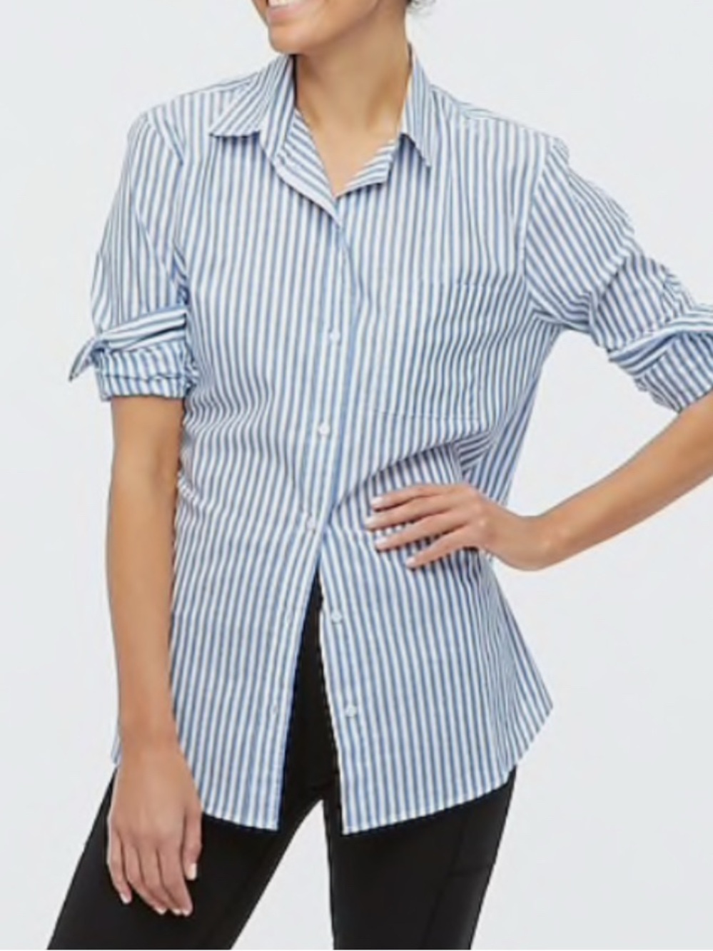 J. Crew Factory Cotton Blue &  White Striped Button-Up Shirt, size Medium